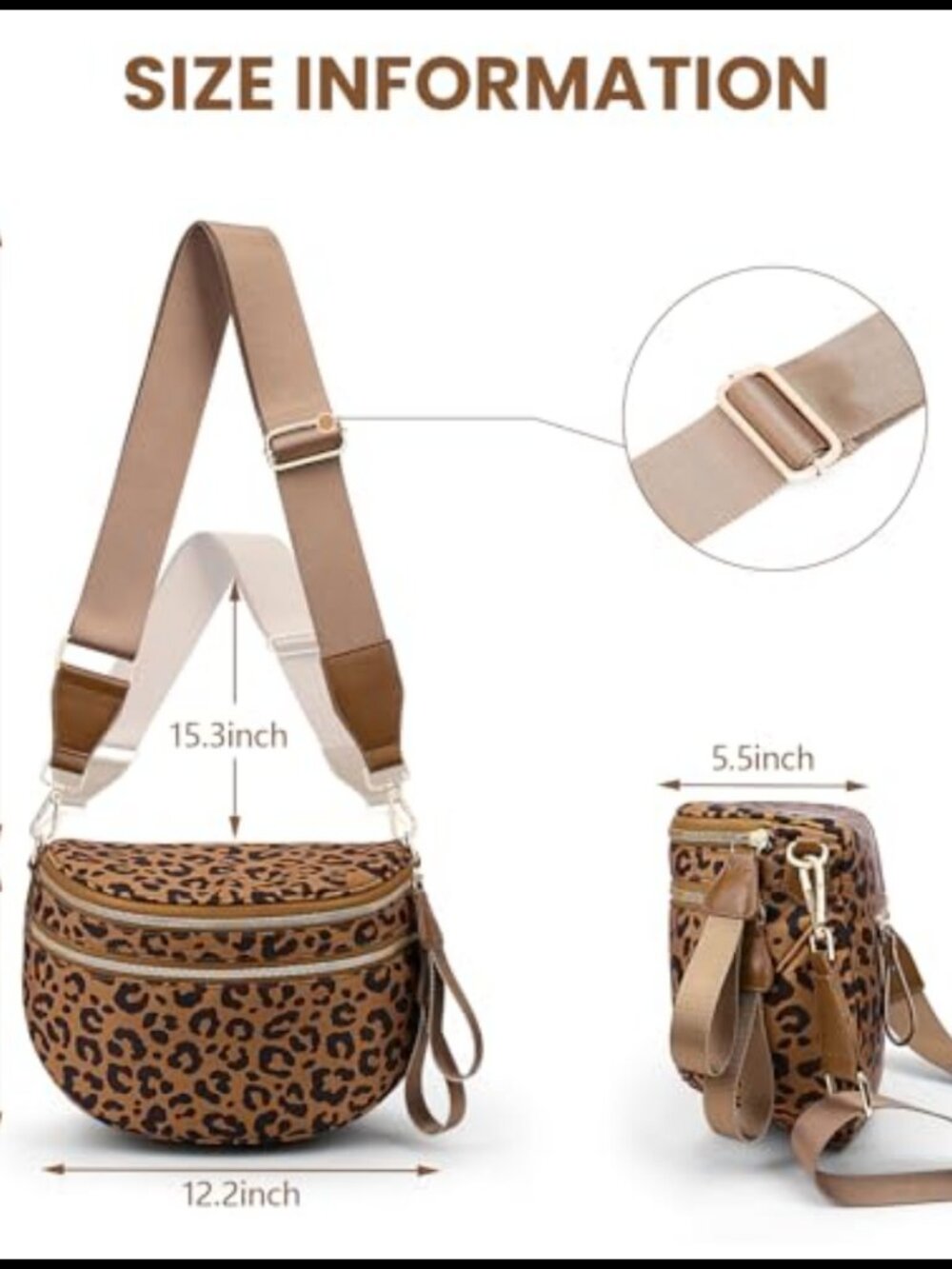 Leopard Print Crossbody Bag Nylon Waist Bag Fanny Pack Adjustable Strap - Picture 5 of 5